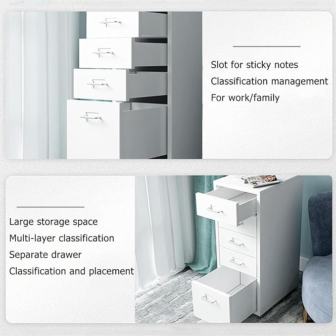 Mobile Metal Filing Cabinet Bathroom Cabinets Craft Storage Organization Locking Storage Dresser Cabinet with Wheels Makeup Drawer Unit for Closet/Bedroom/Office