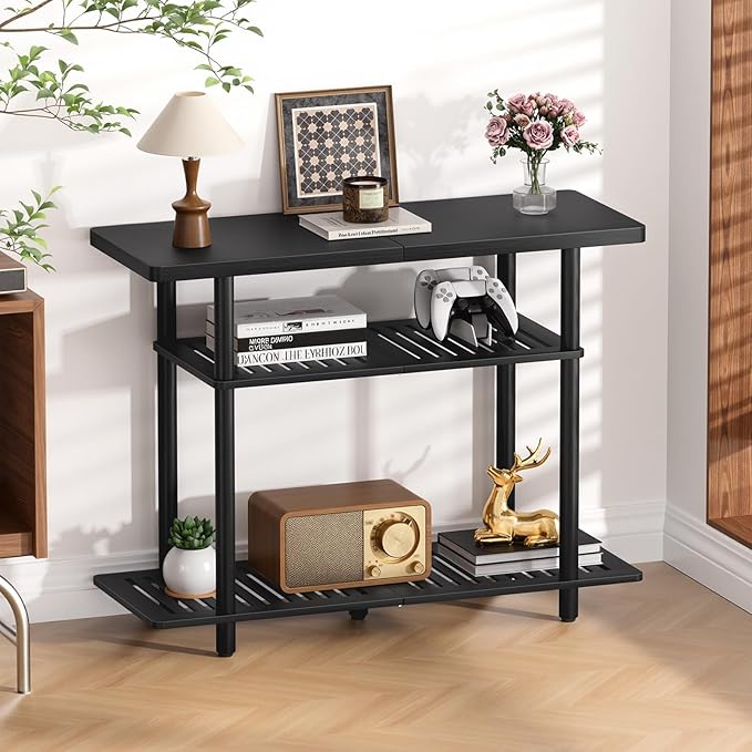 Bamboo TV Stand Small TV Stands for up to 32 Inch 3-Tier Entertainment Center TV Shelf with Storage Sturdy Corner TV Stand for Small Spaces Black