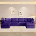 137 Inch Modular Sectional Sleeper Sofa Boneless Cloud Couch for Living Room U Shaped Sofa Free Combination No Assembly Required (Purple 137 inch - U Shape 6 Seat)