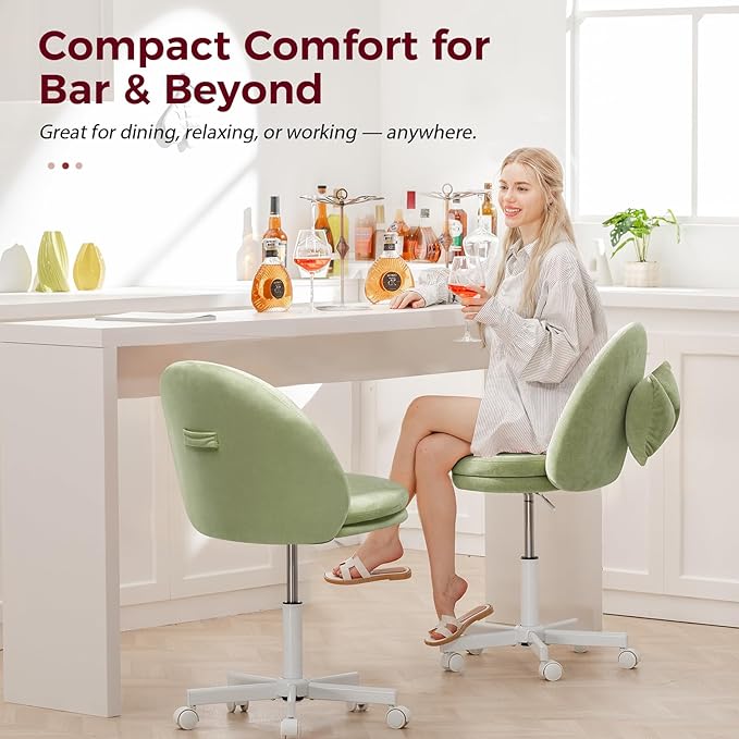 COMHOMA Vanity Chair with Velvet Fabric Small Tall Armless Chair with Back Cute Candy Chair for Girls Gift Living Room/Makeup Room/Bedroom/Kitchen (Height Use: Adjustable from Desk to Bar Height)