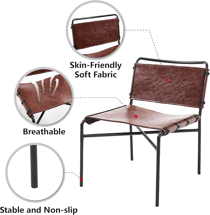 Accent Chairs Set of 2 - Mid-Century Modern Style Armless Lounge Chairs Sturdy Metal Frame Breathable and Comfortable Sling Chair for Living Room Bedroom and Small Spaces (Reddish Brown)