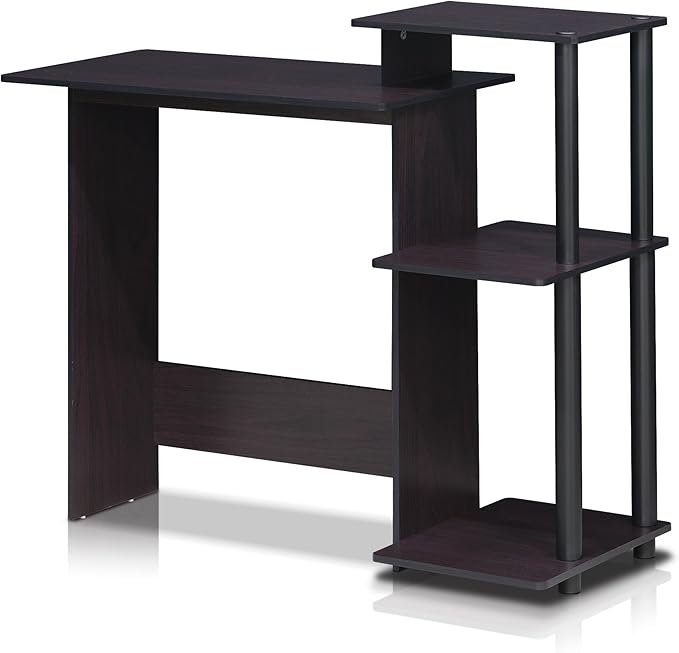 Furinno EFFICIENT Desk 28.6 Wide Gaming Desk with 3 Open Side Shelves Laptop Notebook Computer Desk Office Desk for Home Office Study Room Dorm Bedroom Dark Walnut