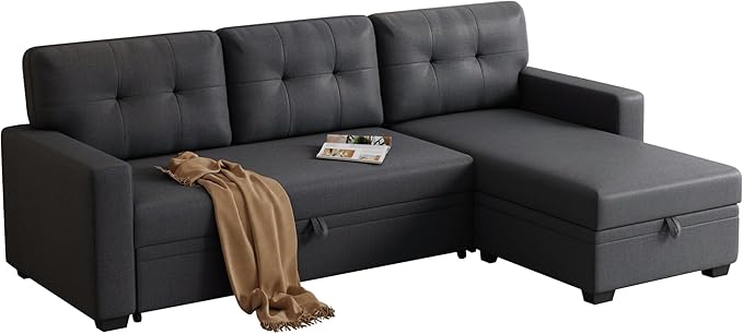 Ball &amp Cast Convertible Sectional Sleeper Sofa Bed L Shaped 4 in 1 Pull Out Couch with Reversible Storage Chaise &amp Removable Back CushionsSleeper Corner Pull Out Sofa Bed Couch for Living Roo