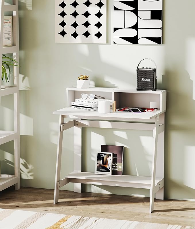 Small Desk for Bedroom Computer Desk Office Desk with Storage Corner Desk for Small Space White