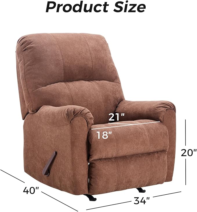 CANMOV Rocker Recliner Chair for Adults Set of 2Manual Recliner Chair with Overstuffed Backrest and Armrests Soft Fabric Manual Rocking Reclining Sofa for Living RoomBrown