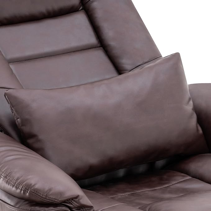 MCombo Swivel Recliner with Ottoman Chair TV Chair Sets with Vibration Massage for Small Space Living Room Bedroom 9096 9099 (Faux Leather Dark Brown)
