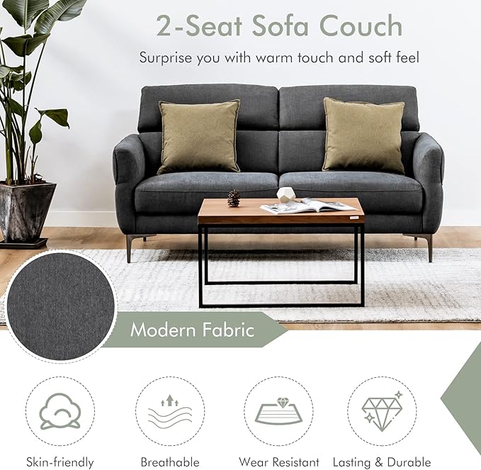 Giantex Couch Upholstered Loveseat with Lift-up Headrest and Metal Legs Comfy Cushion CertiPUR-US Sponge 2-Seat Sofa for Living Room Apartment Studio Condos (Loveseat Gray)