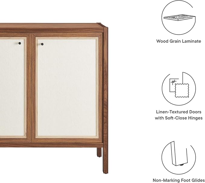 Modway Capri 33 Inch Sideboard Walnut Hallway or Entryway Storage Cabinet with Doors Mid-Century Modern Buffet Table or Credenza for Living or Dining Room
