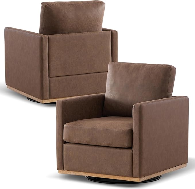 Aoiy &amp Wifon 30.7 W Swivel Accent Chair Set of 2 Mid Century Modern Swivel Chairs for Living Room Comfy Small Accent Chair PU Leather Coffee