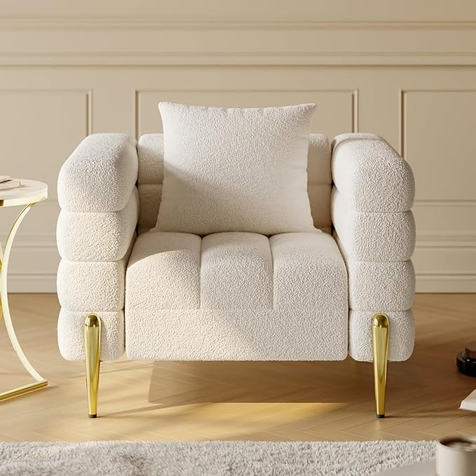 homary White Accent Chair Mid Century Boucle Upholstered Armrest Chair for Bedroom Comfy for Living Room Reading Office (White)