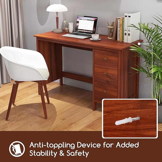 48 Inches Computer Desk Modern Writing Study Table with 3 Drawers Multifunctional Workstation Desk for Home Office Living Room Bedroom
