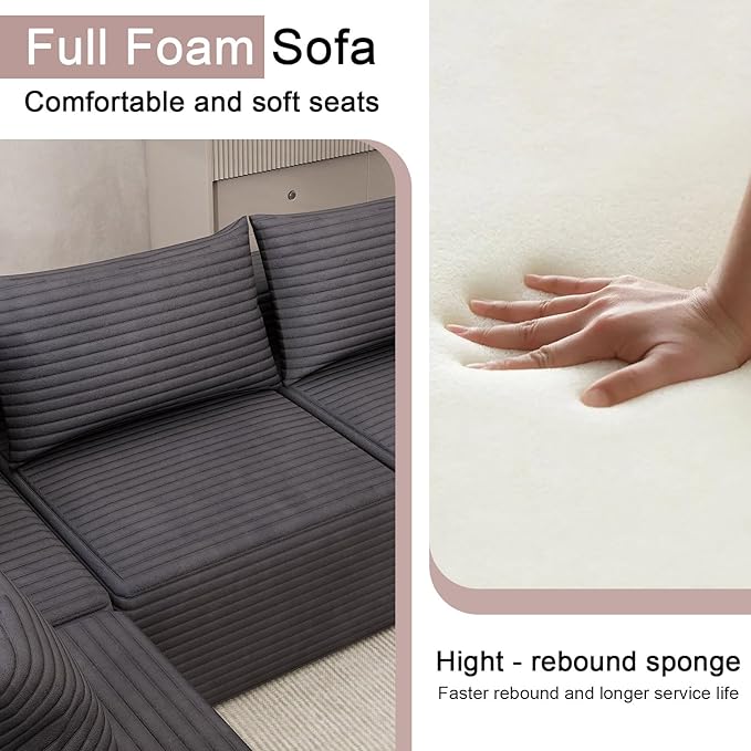 Modular Cloud Sectional Sofa Fluffy Comfy Boneless Couch with Deep Seatversized Convertible Sectional Sofa Couch for Living Room Bedroom Office Apartment (Gray 108”L)