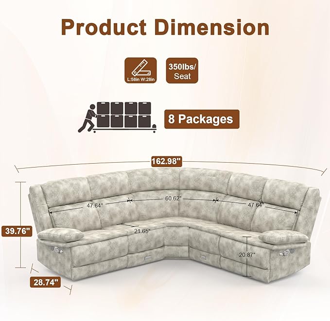 Home Theater Seating Reclining Sectional Sofa Reclining Couch with 4 USB 2 Flip-Up Middle Backrest &amp Drawers Wall Hugger RV Recliners 145° Adjustable Recline &amp Cup Holders for RV &amp Mov
