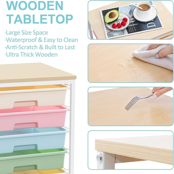 Rolling Storage Cart with DrawersUtility Cart With 8 Drawers and Wooden TabletopRolling Drawer CartStorage Drawer Cart for Living RoomClassroomBedroomBathroomDormOfficeRainbow
