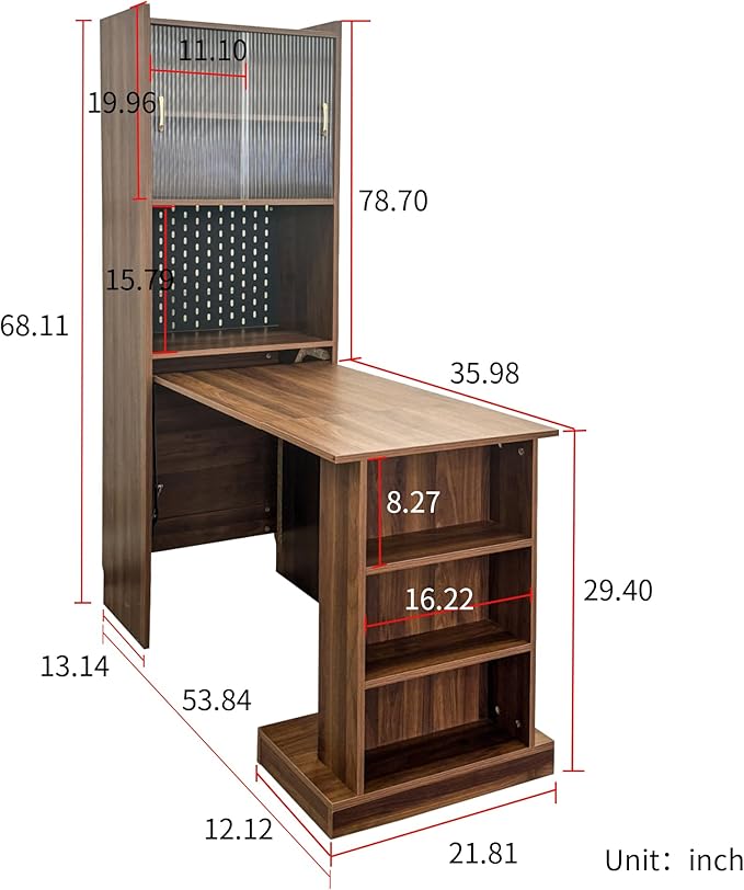 Folding Desk with StorageFoldable Writing Desk Computer Secretary TableMid Century Hidden Table for Home Office Small Space with Storage (Walnut)