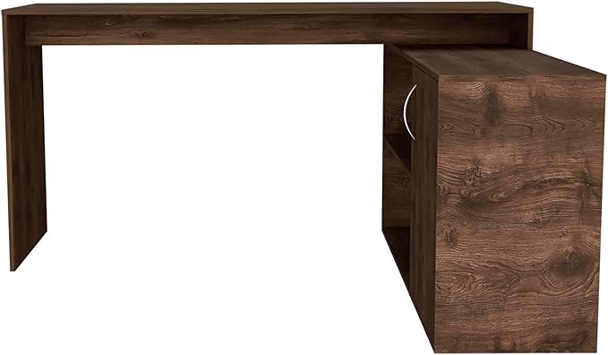 Home Office Desk 59 Modern L-Shaped Computer Desk with Open &amp Closed Storage -Dark Brown