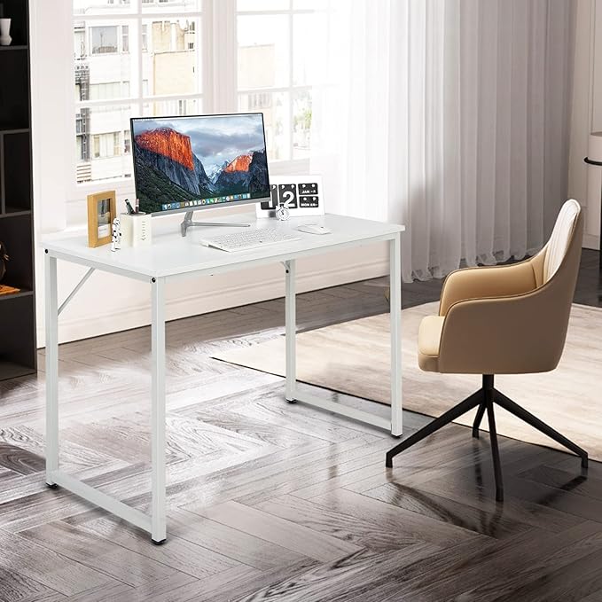 COSTWAY Home Office Computer Desk 40 inch Modern Simple Writing Study Desk Metal Frame Gaming Desk Laptop PC Workstation for Living Room Bedroom &amp Study (White)