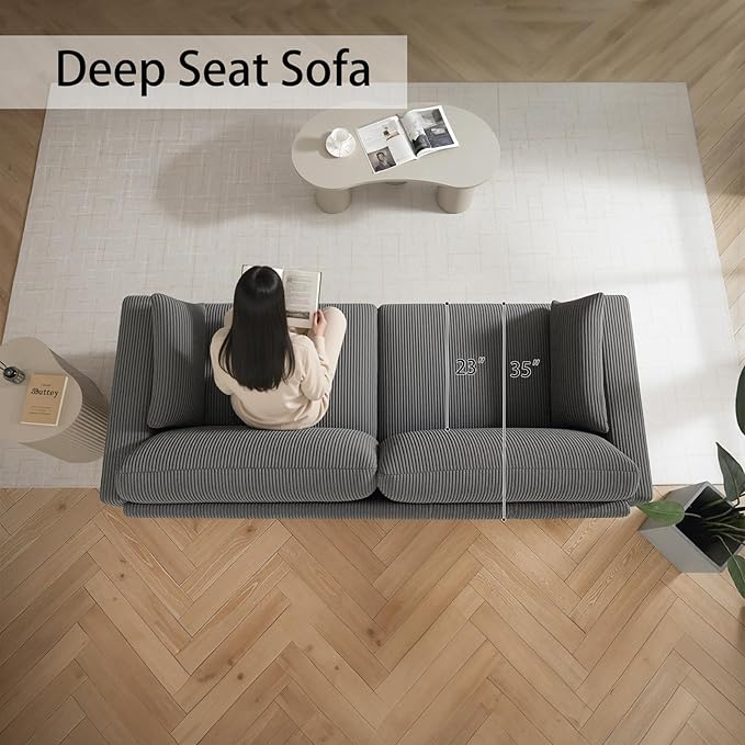 Modern Loveseat Sofa for Living Room Removable Cover Spring Cushions Solid Wood Frame Wide Armrest Corduroy Fabric Recliner Couches for Small Space (Gray Corduroy 81 inch)