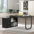 FUFU&ampGAGA 55.1 Large L-Shaped Office Desk with 41.3 File Cabinet Corner Computer Desk with 3 Drawers &amp 2 Shelves Workstation Executive Desk with Storage Shelf for Home Office - Black