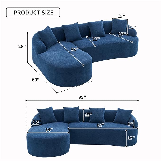 KEIKI L-Shaped Chenille Modular Sectional Couches with Chaise Lounge &amp 4 Pillows 3 Seater Oversized Upholstered Luxury Plush Cloud Sofa for Living Room Apartment Full Sponge Compression