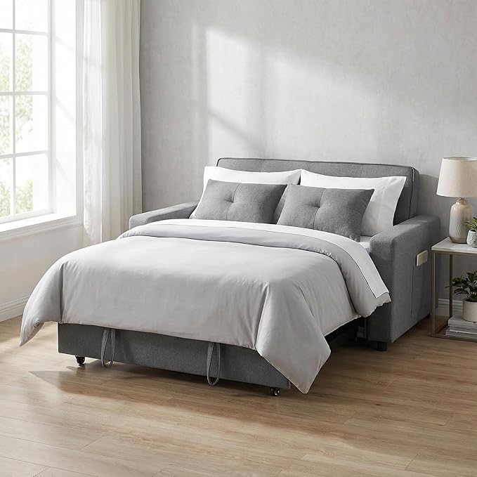 83 Inch Convertible Sofa Bed with Side Pocket Modular Sectional Couch with Pull Out Bed L Shaped 2 Seat Sectional Sleeper Sofa for Living Room Apartment Black