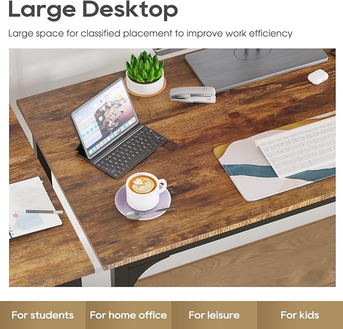 39 Inch Computer Desk Set of 2 Office Desk with Metal Frame Home Office Desk Modern Simple Style for Small Space Home Office Living Room Bedroom Brown