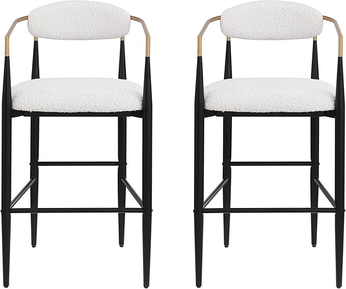 GDFStudio Modern Barstools Set of 2Mid Century Upholstered Counter Height Bar Stools with Back Metal Armrests and Legs Countertop Chairs for Kitchen Island 29.75 H