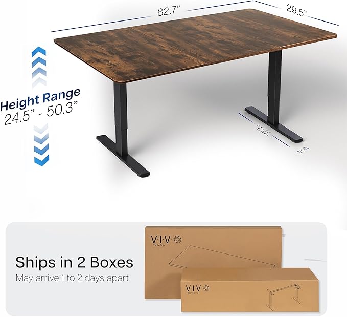 VIVO Electric 83 x 30 in Dual Motor Sit Stand Desk Memory Height Adjustment 2B Series Rustic Vintage Brown Top Black Frame DESK-KIT-2B8N
