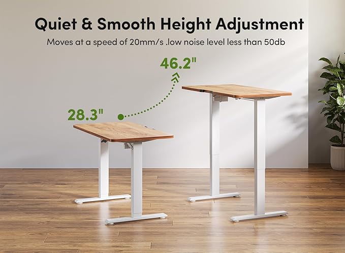 BANTI Small Electric Standing Desk Stand up Height Adjustable Home Office Table Sit Stand Desk with Splice Board 44x24 Light Rustic Brown Top