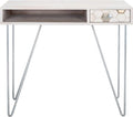 SAFAVIEH Home Office Collection Raveena White Wash and Silver 1-Drawer Hairpin Leg Desk
