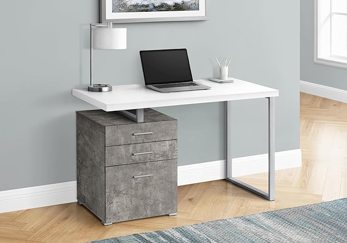 Computer Desk Home Office Laptop Left Right Set up Storage Drawers 48 l Work White and Concrete Laminate White Metal Contemporary Modern