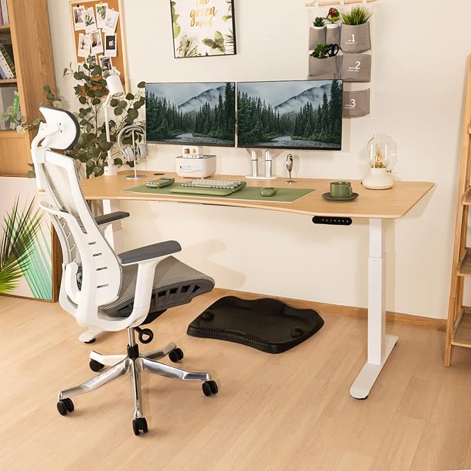 Electric Standing Desk 71 x 32 Inches Dual-Motor Height Adjustable Desk Electric Sit Stand Desk Home Office Desks (71 Natural Maple Ergonomic/White Frame)