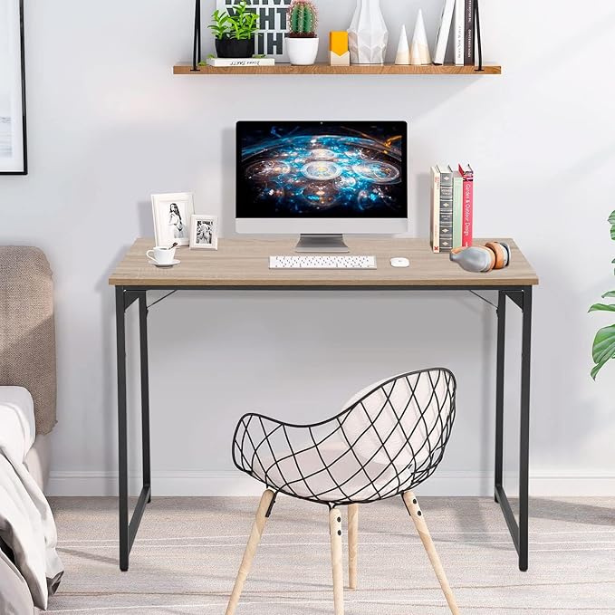 Computer Desk 39 Inch Office Desk with Metal Frame Home Office Desk Modern Simple Style for Small Space Home Office Living Room Bedroom Nature