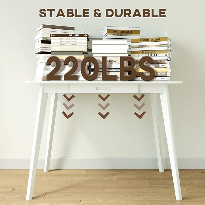 IOTXY Small Writing Desk with Hutch - 39.4 Work Computer Study Table with Drawer for Home and Office White