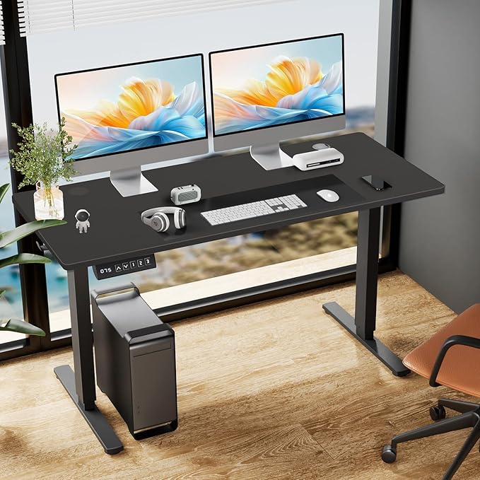 Simple Deluxe Adjustable Height Stand up Desk Electric Adjustable Height Standing Desk Sit to Stand Up Desks with Splice Board 24x63 Inches Memory Computer Home Office Desks Black