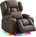 Wall Hugger Power Recliner Chair with Heat and Massage Overstuffed Reclining Sofa Chair for Living Room Home Theater RV with 3-Side LED Lights/Cup Holders/USB &amp Type C Port (Coffee)