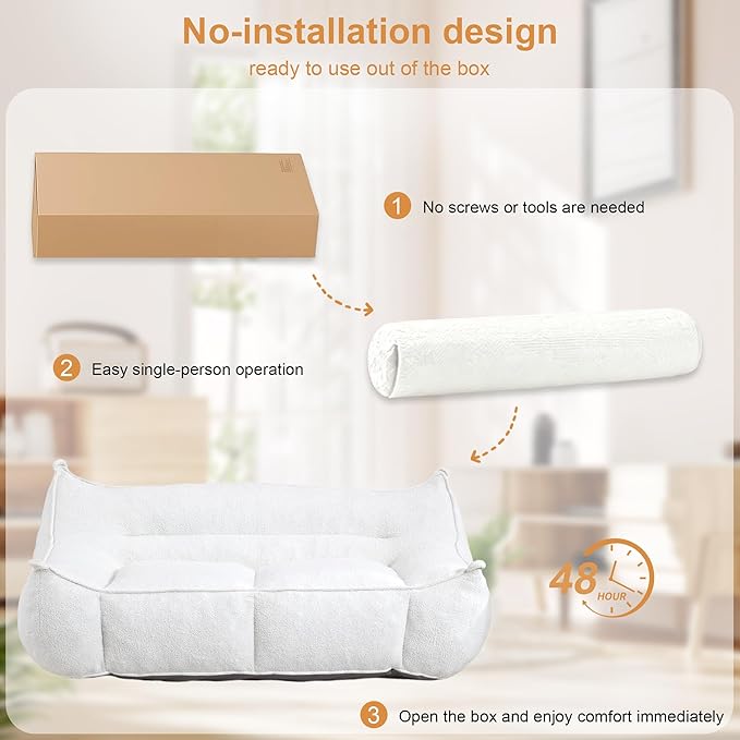 Ergonomic Bean Bag Chair - Premium Faux Fur Sofa with High-Density Foam Core Multi-Scene Comfort Seating for Living Room/Bedroom/Apartment Beige/White (2 Seat)