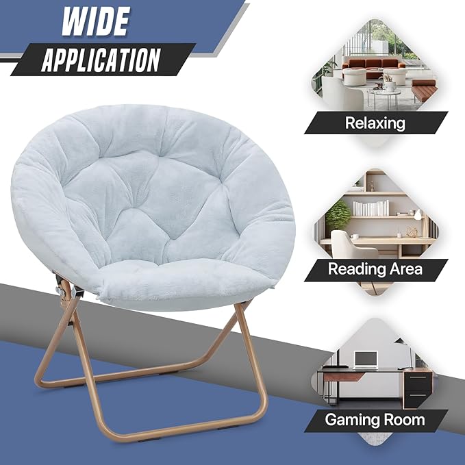 Foldable Oversized Moon Chairs Set of 2 Large Soft Lazy Cozy Comfortable Faux Fur Round Saucer Moon Chairs Set of 2 for Teens and Adults Light Blue
