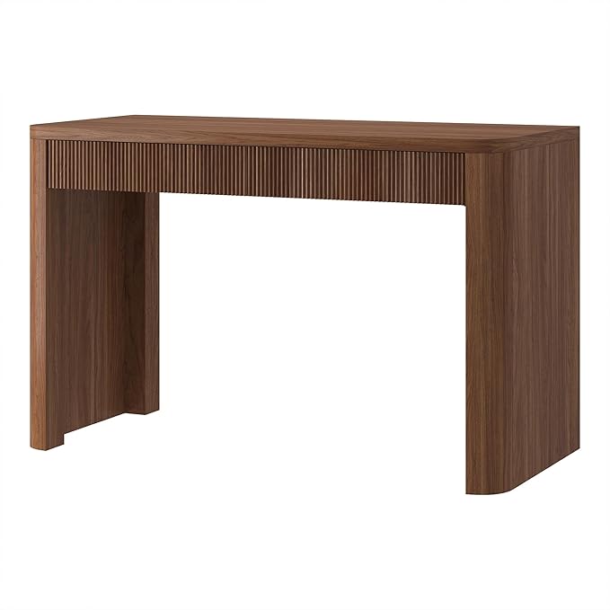 Henn&ampHart 47.5'' Modern Rectangular Wooden Fluted Home Office Desk Ribbed Computer Desk Writing Table with 2 Drawers for Home Office Medium Walnut