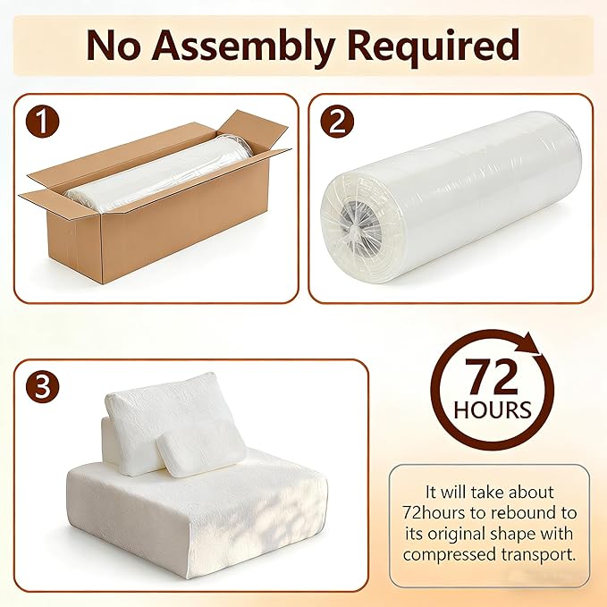 ADORZ Modular Sofa Single Seat Cloud Couch Module with Pillow No Assembly Required 1-Person Chair for Living Room Bedroom White