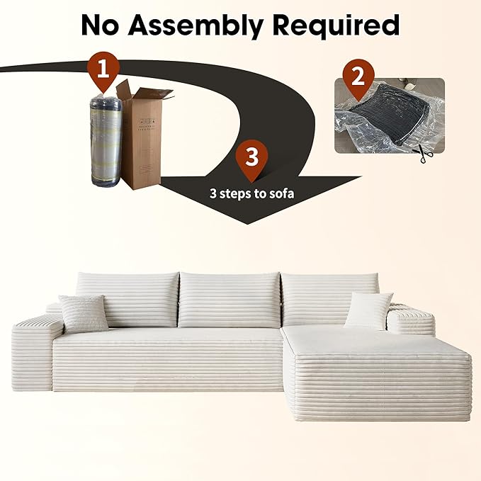 Eafurn Oversized L Shape Modular Sectional Sofa with Right Facing Chaise LoungeWide Deep Seat Compressed Corner CouchMinimalist Corduroy Upholstered Boneless Lounge Sofa Couch | Breathable material