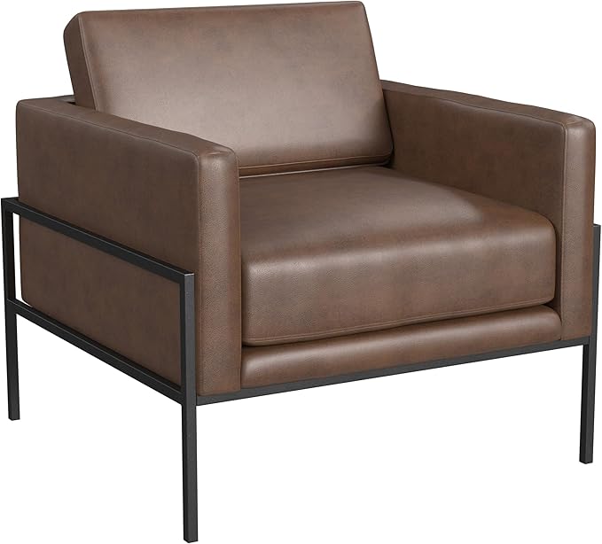 HomePop Modern Metal Frame Accent Chair|Homepop Home Décor|Accent Chairs for Living Room &amp Bedroom - Brown Faux Leather