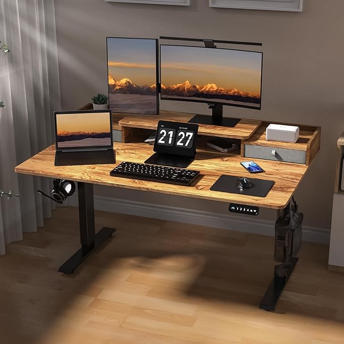 55 x 30 Inch Electric Standing Desk with 2 Drawers Adjustable Height Widened Stand Up Desk with Storage Sit to Stand Ergonomic Workstation for Home Office Light Rustic