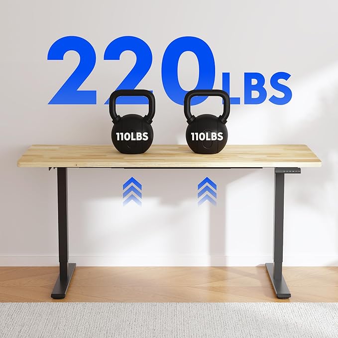 FLEXISPOT E3 Solid Wood Dual Motor 63 x 24 Electric Standing Desk Sit Stand Desk Holds 220 lbs Adjustable Height w/Memory Presets Butcher Block Rubberwood Desktop &amp Black Frame Ships in 2 Boxe