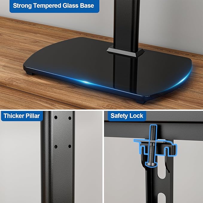 Universal TV Stand for 27-60 Inch TVs with Swivel Mount Height Adjustable Table Top TV Stand Mount Heavy Duty Tempered Glass Base TV Pedestal Stand Holds up to 88 lbs VESA 400x400mm