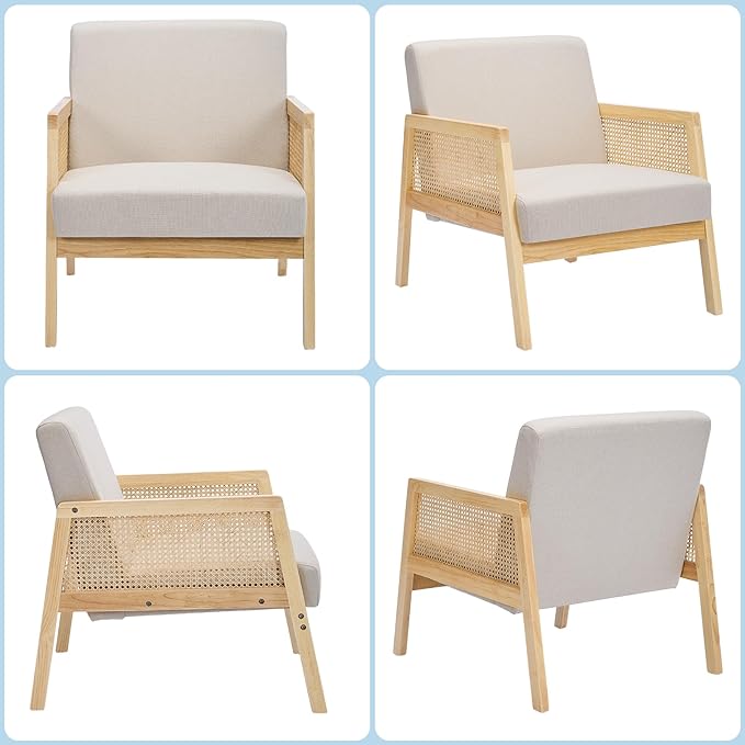 Accent Chair Modern Luxurious Upholstered Armchair Chair Comfy Lounge with Sturdy Wood Legs for Living Room Bedroom Patio Indoor Outdoor Decor Set of 2 Beige