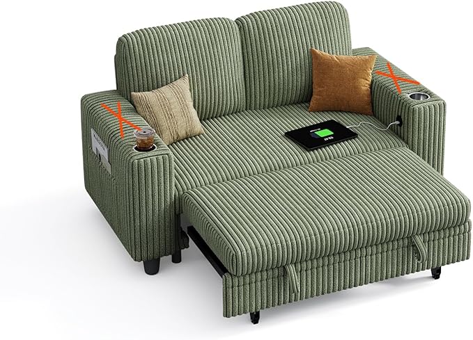 LINSY HOME Pull Out Sofa Without Armrests (Green)
