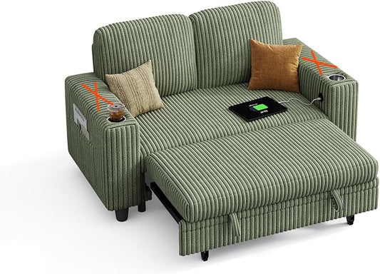 LINSY HOME Pull Out Sofa Without Armrests (Green)