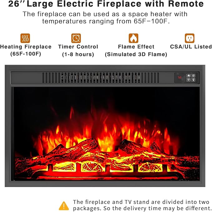 YESHOMY Fireplace TV Stand for Television up to 65+ Inch with Storage and Farmhouse Sliding Barn Doors Entertainment Center with Cabinet and Shelves Media Console for Living Room Dark Brown