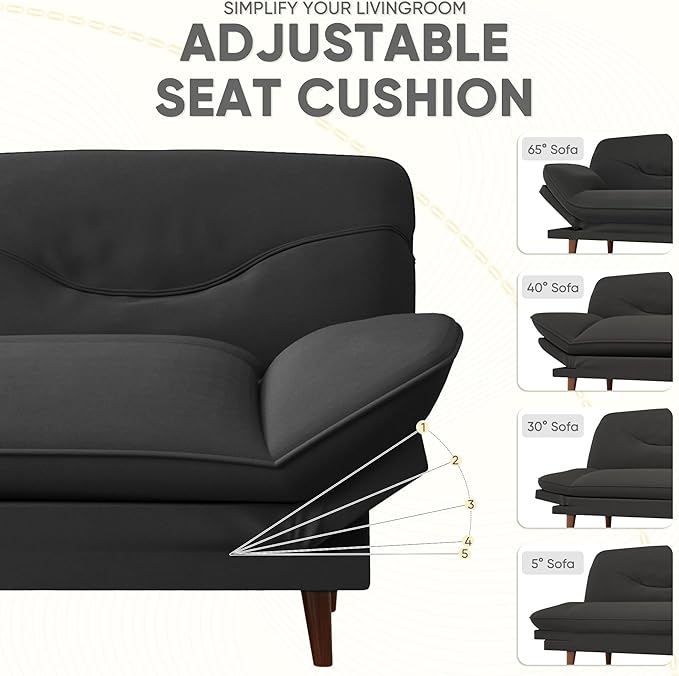 JUMMICO Convertible Futon Sofa Bed Sleeper Futon Couch with Adjustable Backrest and Armrests Modern Loveseat with Sturdy Wood Frame for Small Spaces Apartments (Fabric Black)